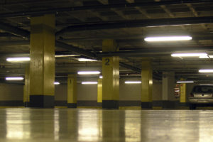 Dark indoor parking lot