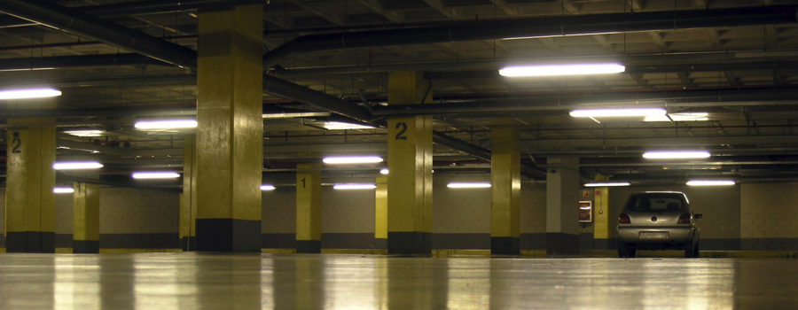 Dark indoor parking lot