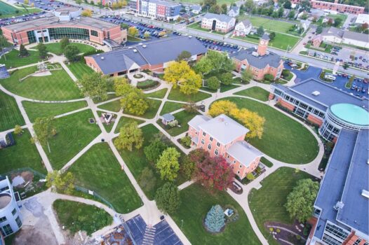 Overhead view of college campus